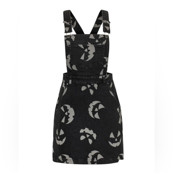 Hell Bunny Overall Skirt Womens Black Halloween Jackolantern Goth Spooky Size M - Picture 3 of 12